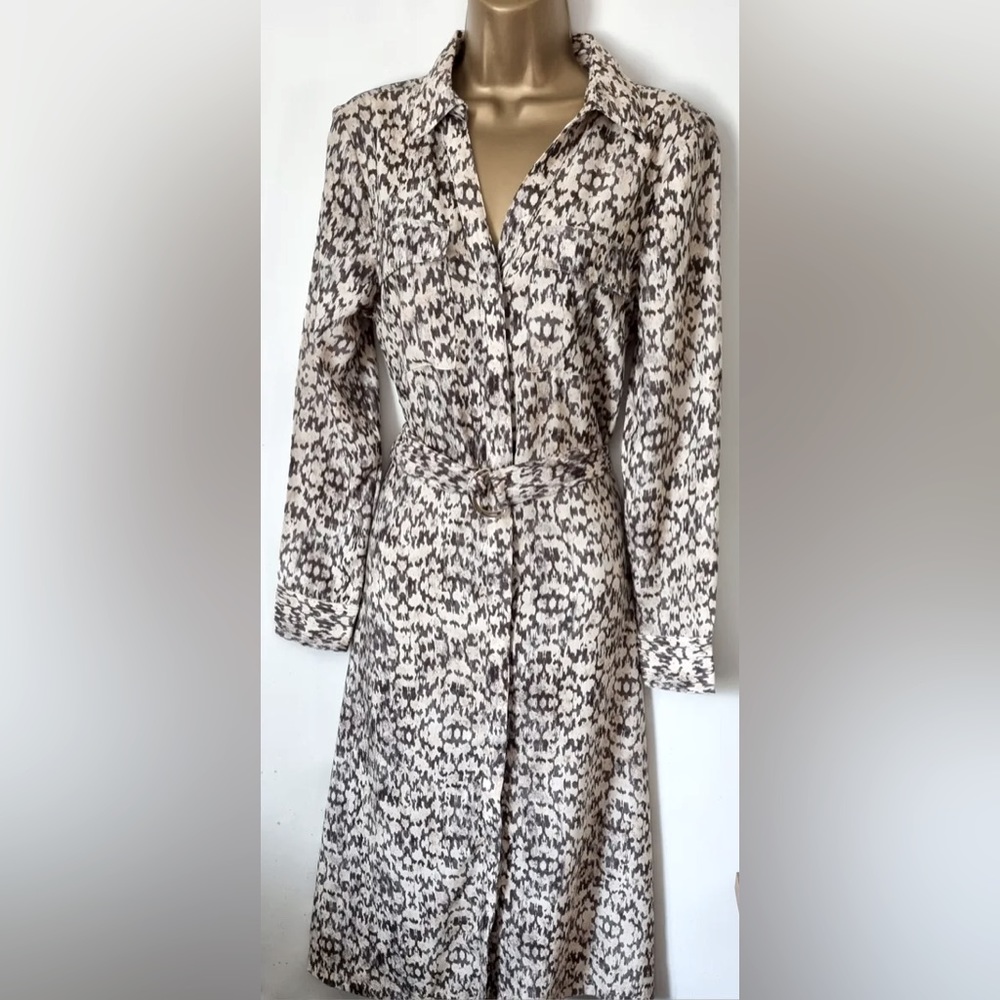 H&M patterned midi shirt dress, large, with removable belt, NWT